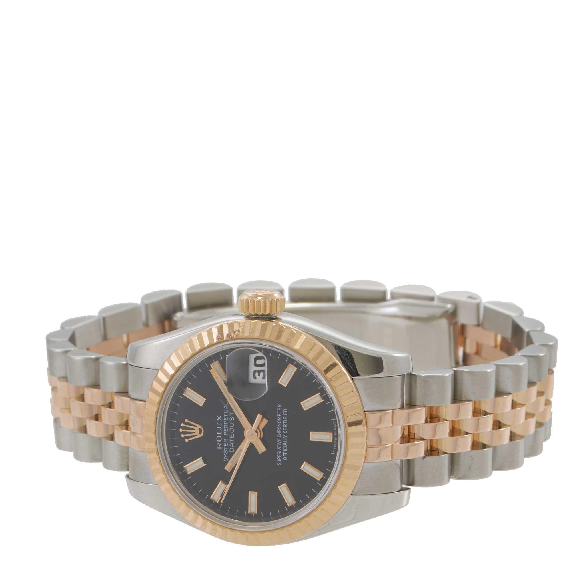 Rolex Lady Datejust 26MM Steel and Everose Gold Ref. 179171 Black Dial