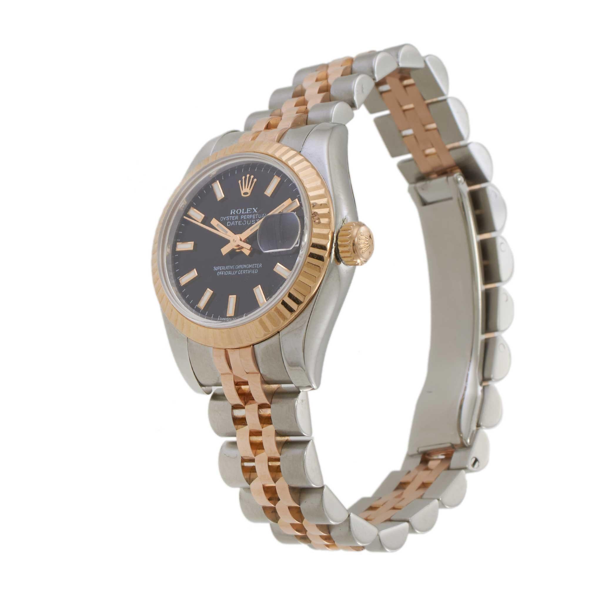 Rolex Lady Datejust 26MM Steel and Everose Gold Ref. 179171 Black Dial