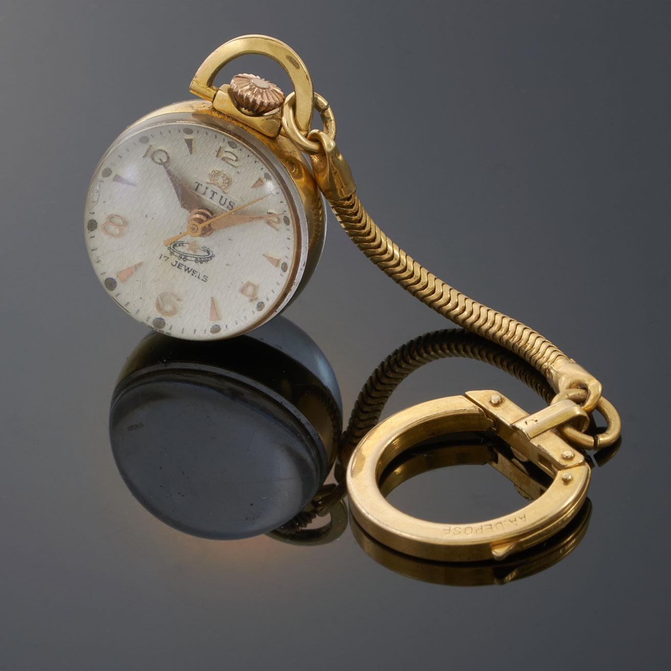 Vintage 1960s Titus 26MM Glass Orb Key Fob Watch