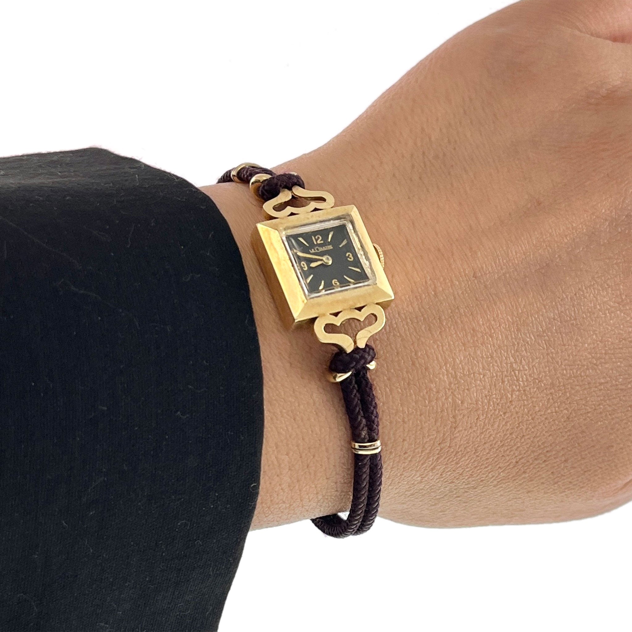 Vintage 1950s LeCoultre 14KT Gold Dress Watch with Black Dial – Manual Wind