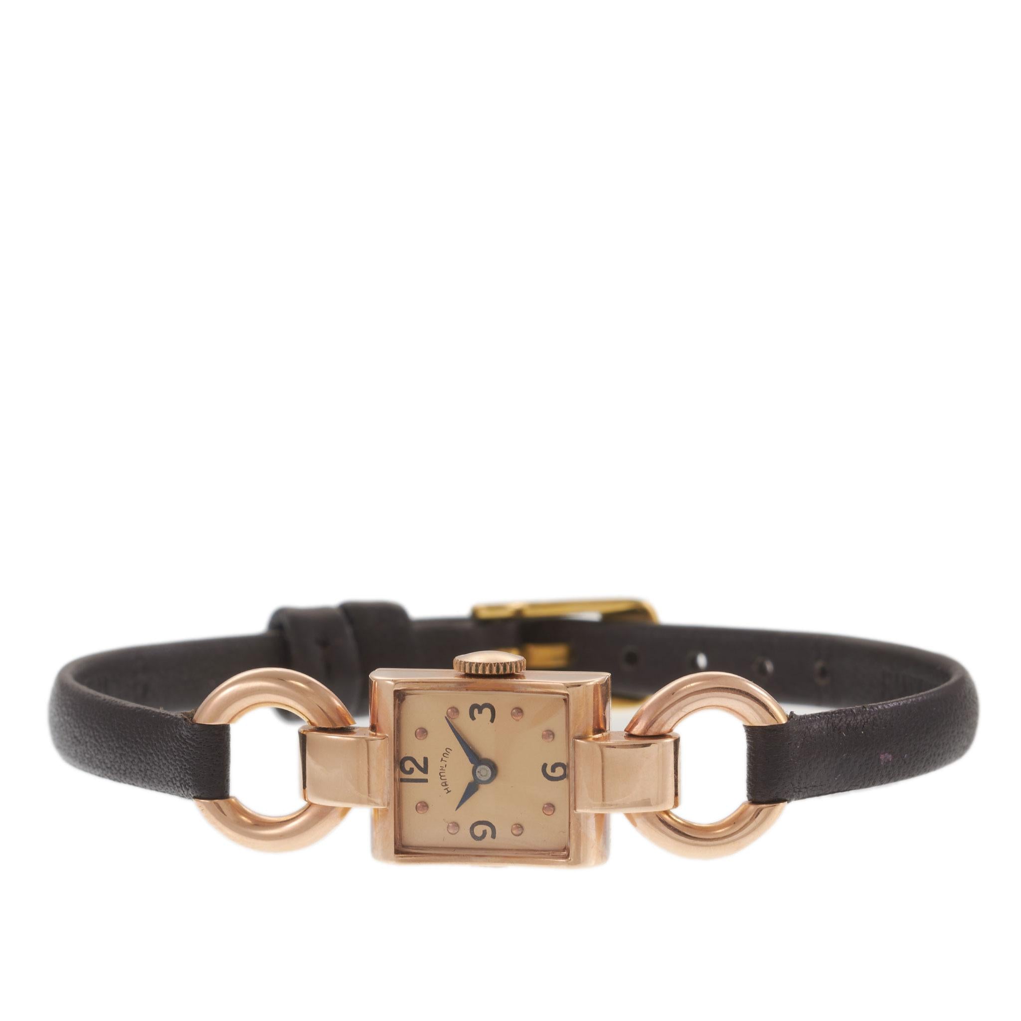 Vintage 1940s Hamilton Cocktail Watch 14x17MM 14KT Rose Gold – Manual Wind