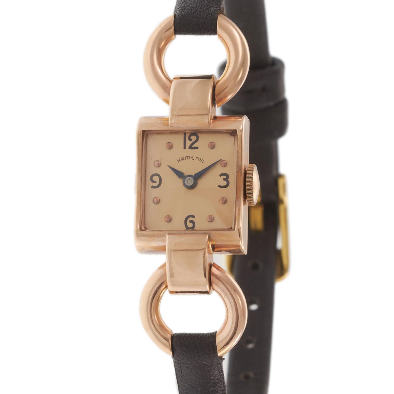 Vintage 1940s Hamilton Cocktail Watch 14x17MM 14KT Rose Gold – Manual Wind