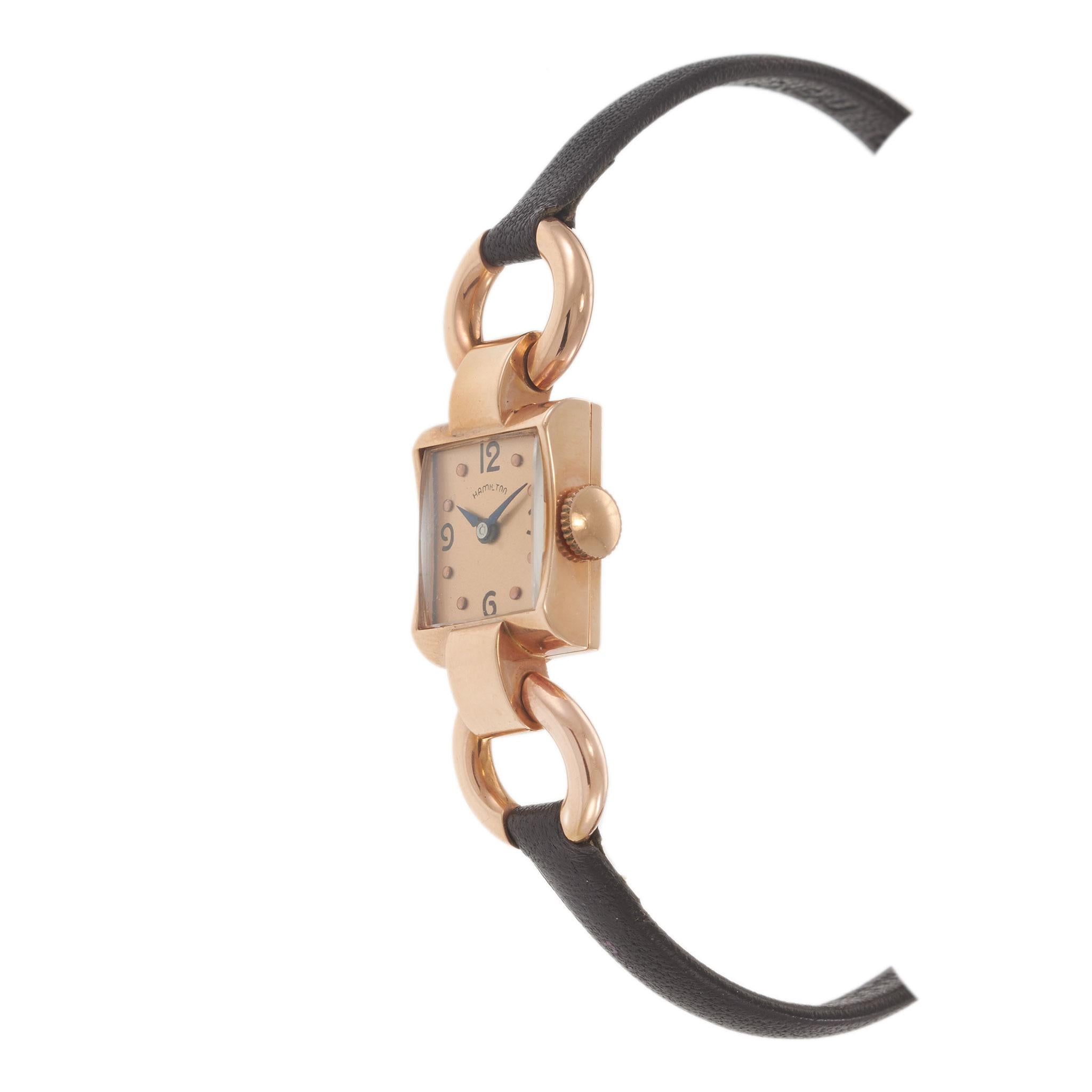 Vintage 1940s Hamilton Cocktail Watch 14x17MM 14KT Rose Gold – Manual Wind