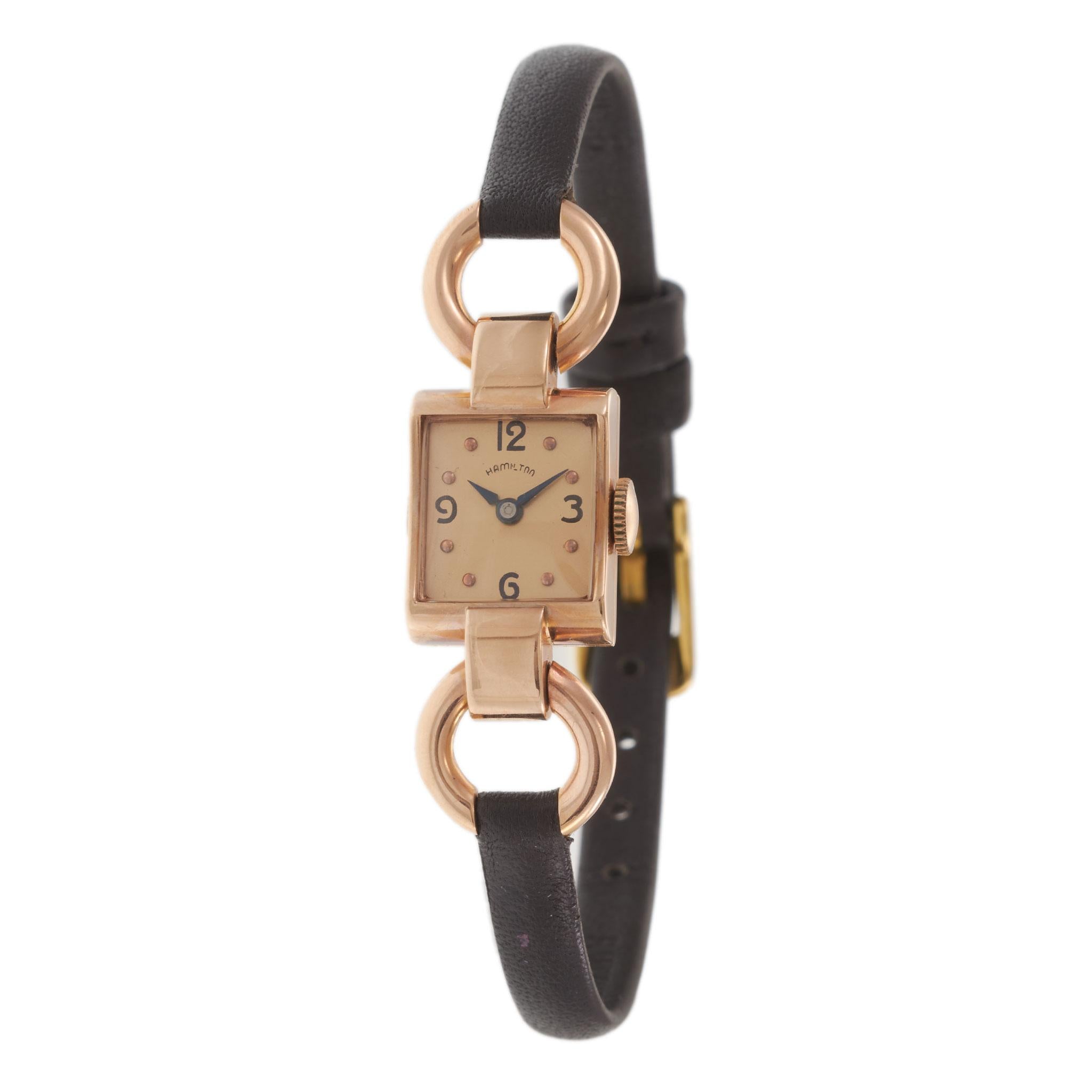 Vintage 1940s Hamilton Cocktail Watch 14x17MM 14KT Rose Gold – Manual Wind
