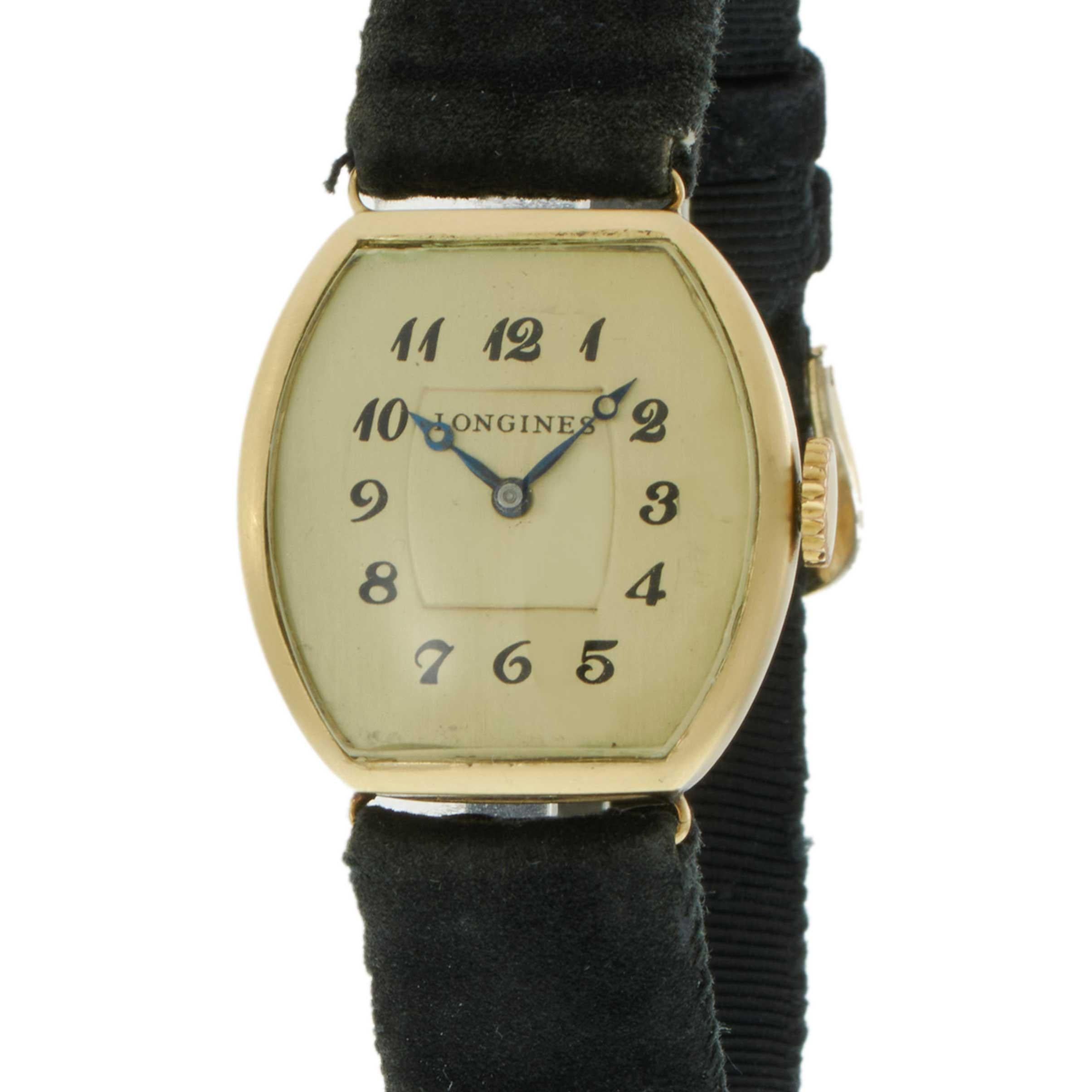 Vintage Circa 1922 Longines 14KT Gold Tonneau Wristwatch – Manual Wind