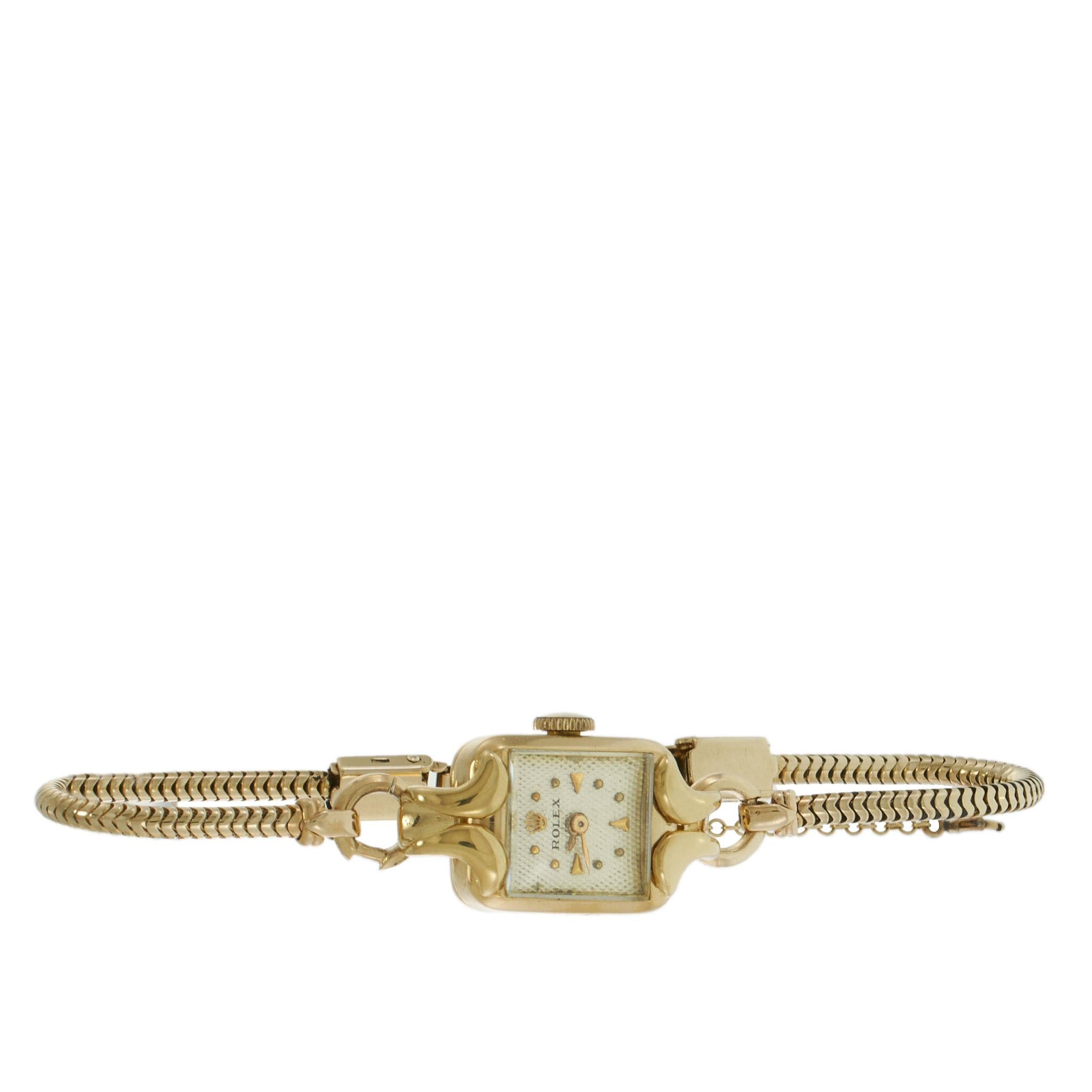 Rolex Ladies Cocktail Watch (1940s) –18KT Gold – Guilloché Dial & Snake Bracelet