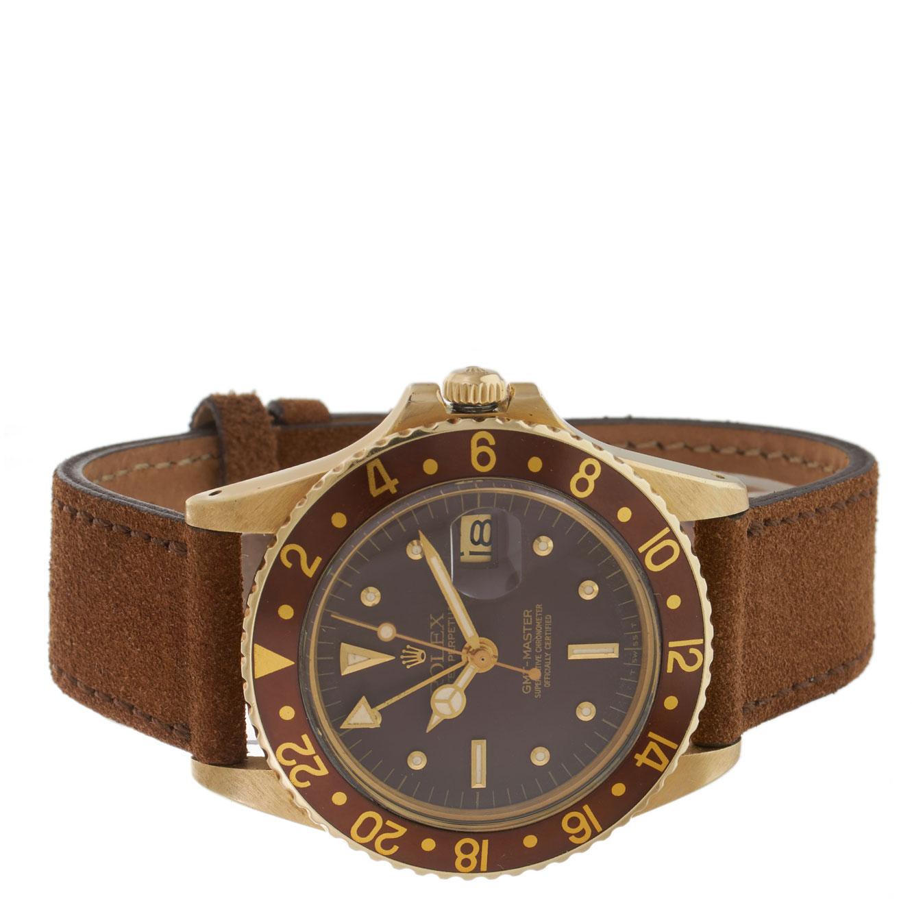 Vintage Circa 1966 Rolex GMT-Master 40MM 18KT Yellow Gold Ref. 1675 “Root Beer”