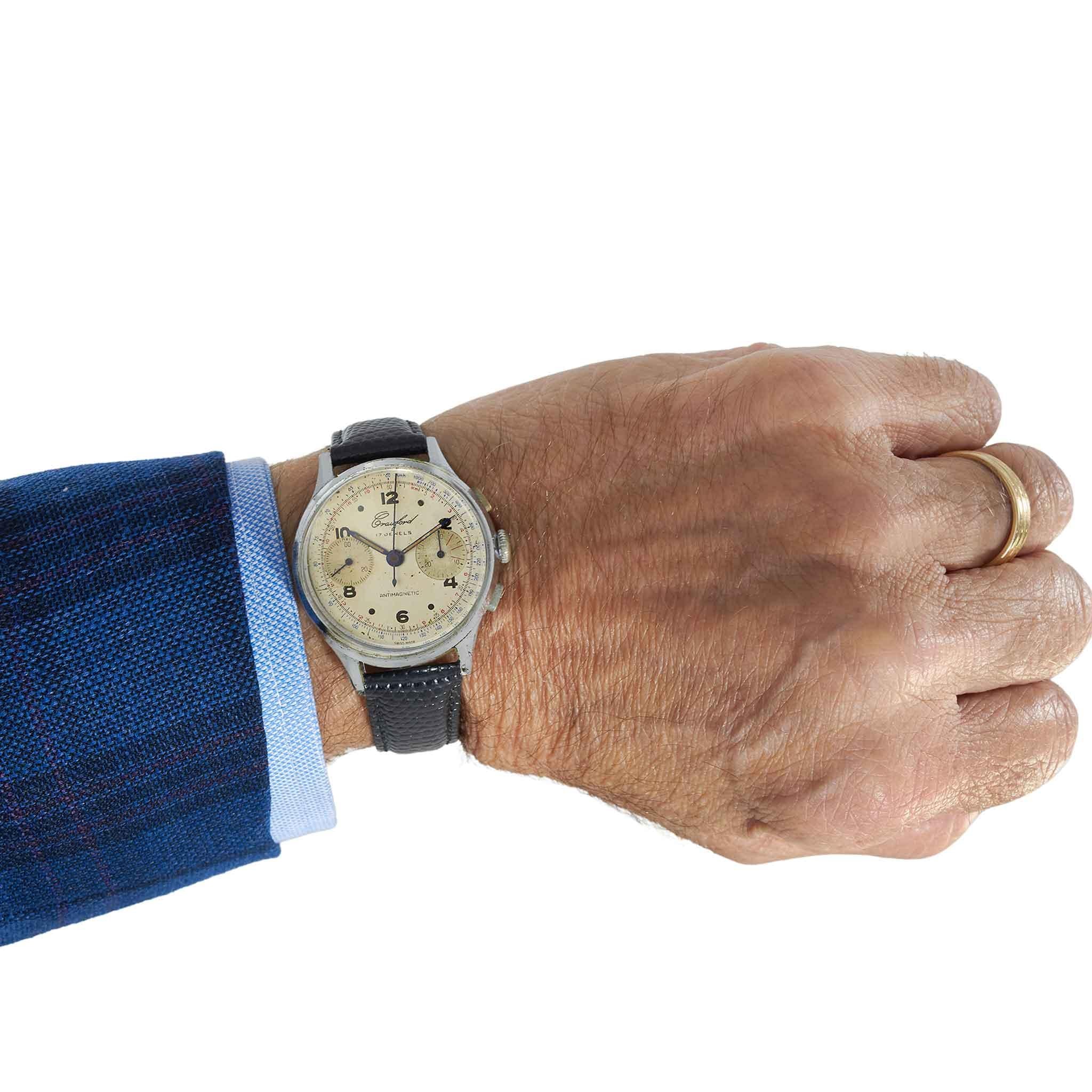 Vintage Circa 1940s Crawford Antimagnetic Chronograph 35MM – Landeron 48