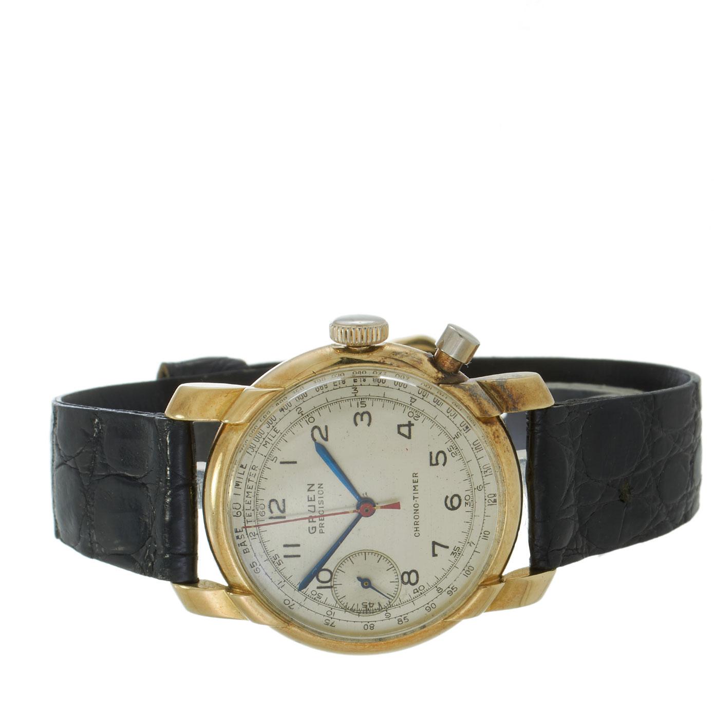 Vintage 1940s Gruen Precision "Chrono-Timer" Single-Register Chrono 14KT Watch
