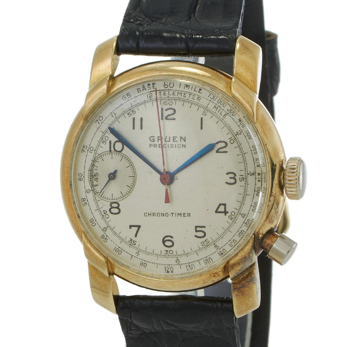 Vintage 1940s Gruen Precision "Chrono-Timer" Single-Register Chrono 14KT Watch