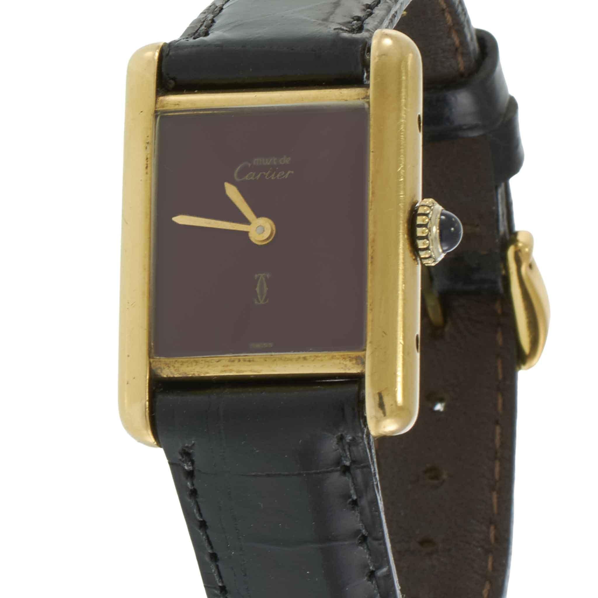 Vintage 1980s Must de Cartier Paris Vermeil Burgundy Lacquer Dial – Manual Wind