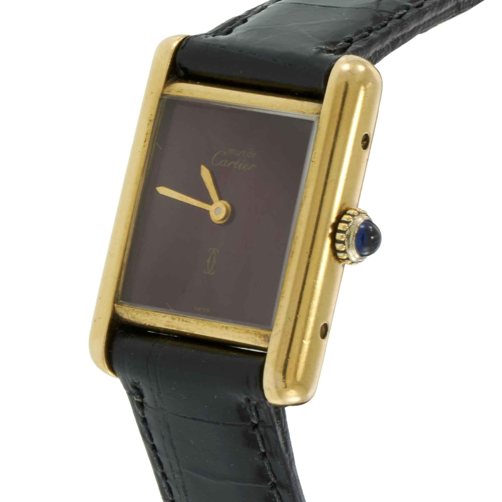 Vintage 1980s Must de Cartier Paris Vermeil Burgundy Lacquer Dial – Manual Wind