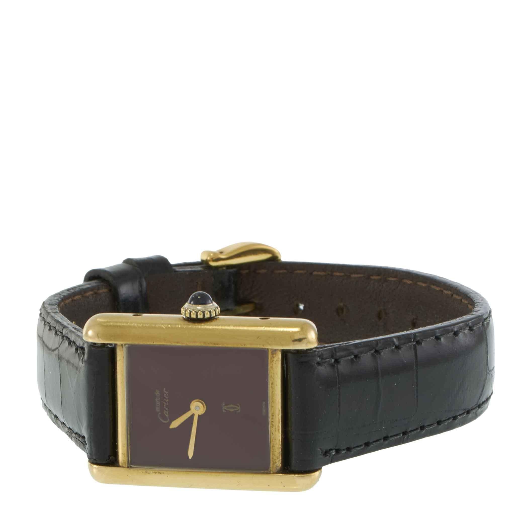 Vintage 1980s Must de Cartier Paris Vermeil Burgundy Lacquer Dial – Manual Wind