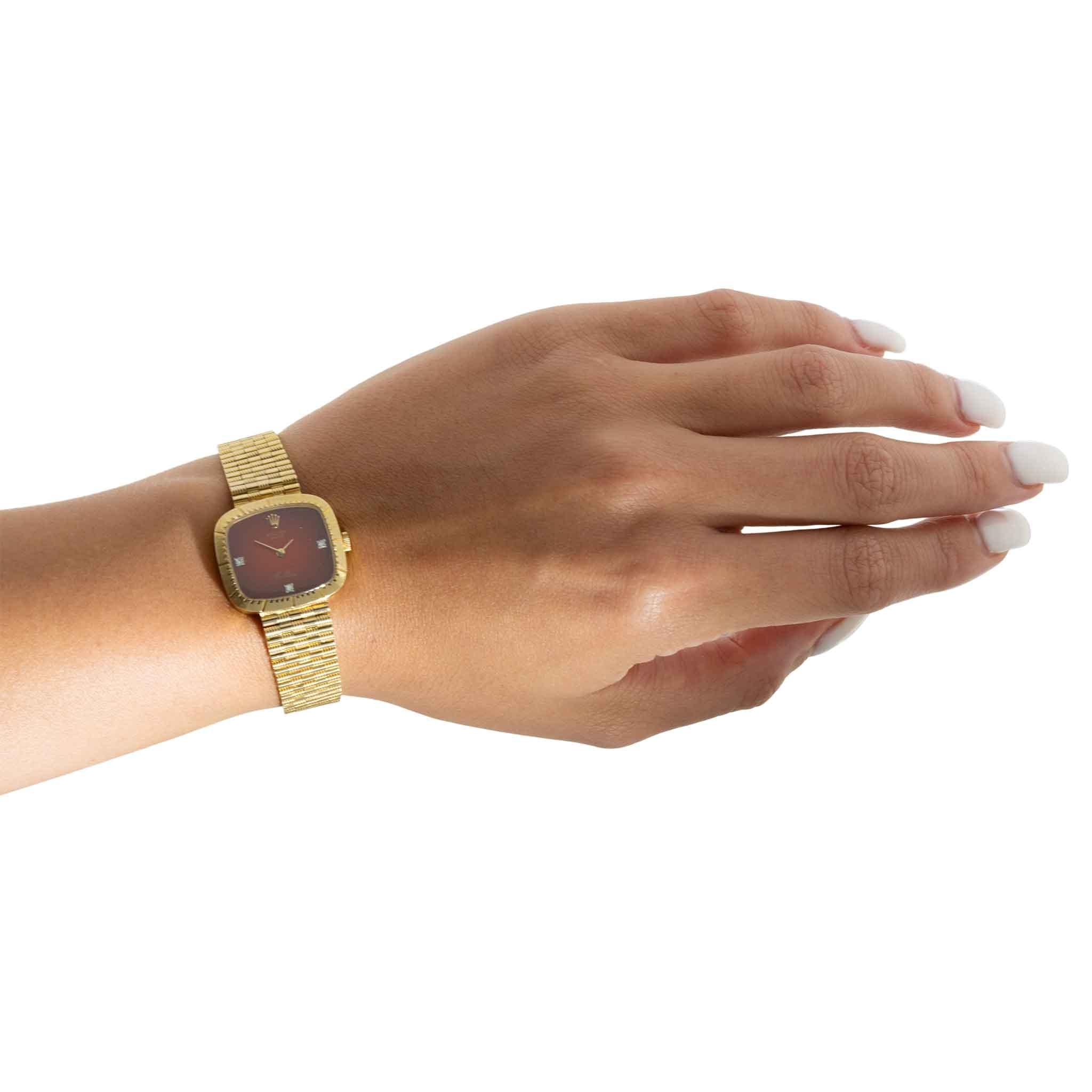 Vintage 18KT Rolex Cellini Ref. 4082 Red Vignette Diamond Dial Watch