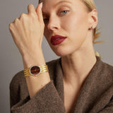 Vintage 1980s Piaget 18KT Yellow Gold Tiger-Eye Dial Diamond Bezel Watch