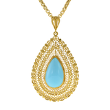 Victorian Era 18KT Yellow Gold Filigree Pendant with Persian Turquoise