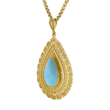 Victorian Era 18KT Yellow Gold Filigree Pendant with Persian Turquoise