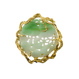 Vintage Circa 1970's 14KT Yellow Gold Genuine Large Green and White Jade Carving