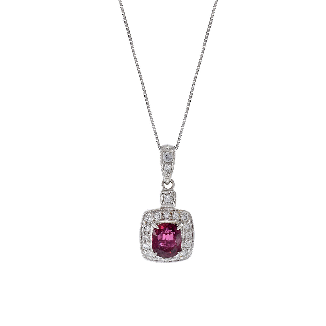 18KT/14KT White Gold Ruby And Diamond Pendant