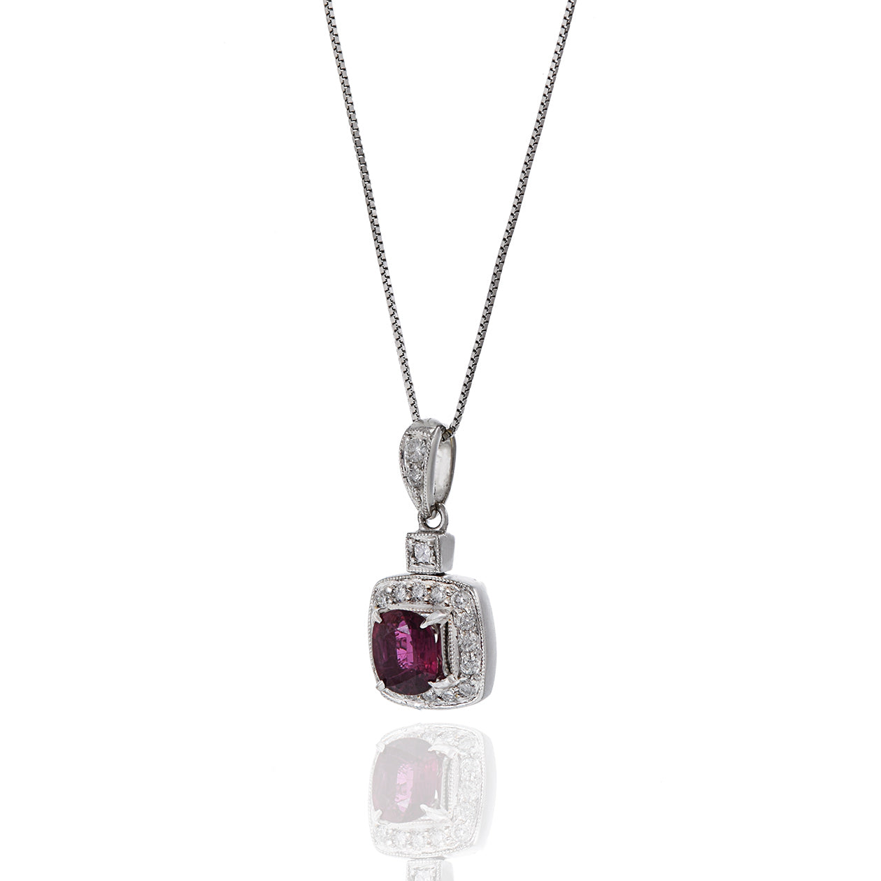 18KT/14KT White Gold Ruby And Diamond Pendant