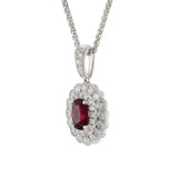 18KT White Gold IGI Certified Ruby and Diamond Pendant with Chain