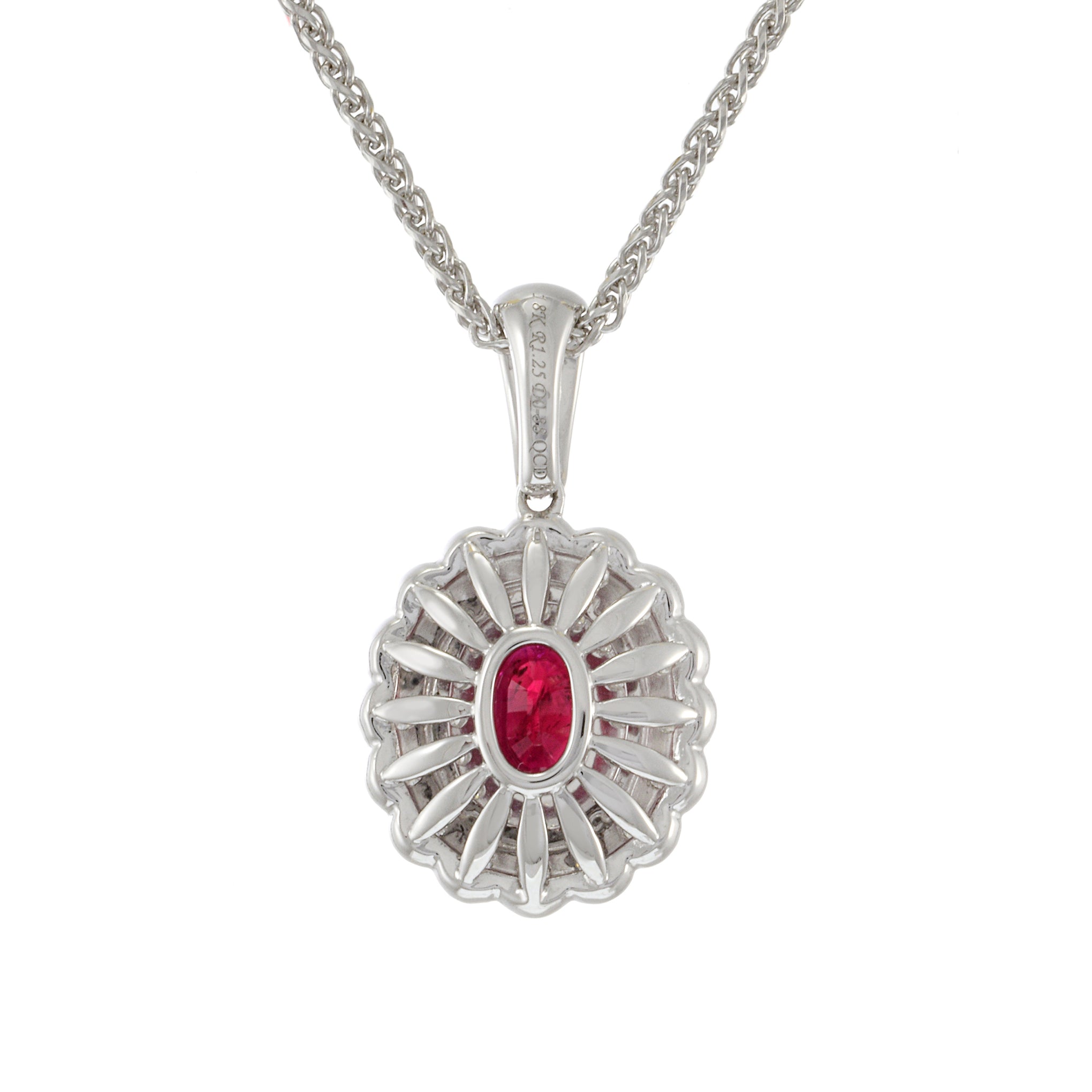 18KT White Gold IGI Certified Ruby and Diamond Pendant with Chain