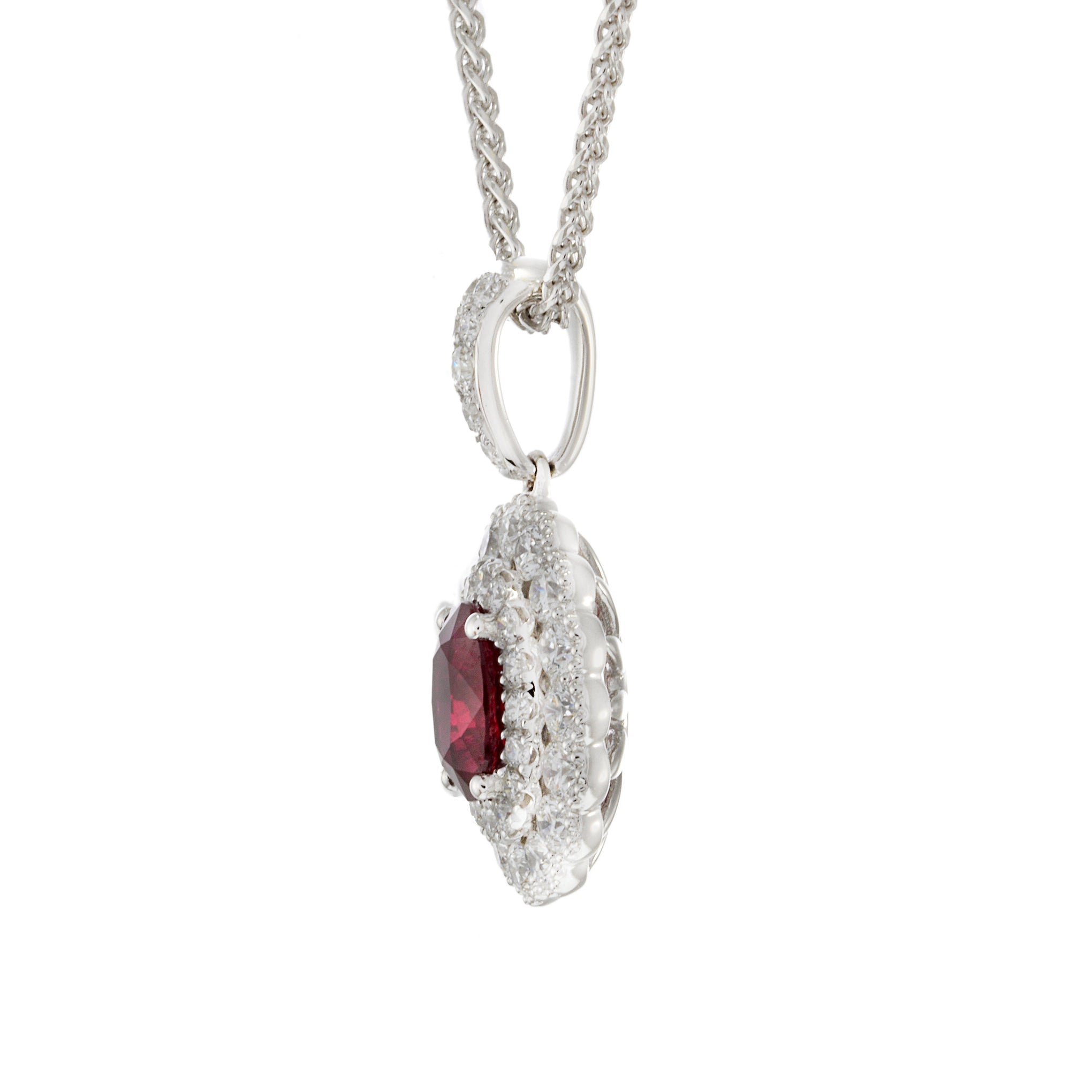 18KT White Gold IGI Certified Ruby and Diamond Pendant with Chain