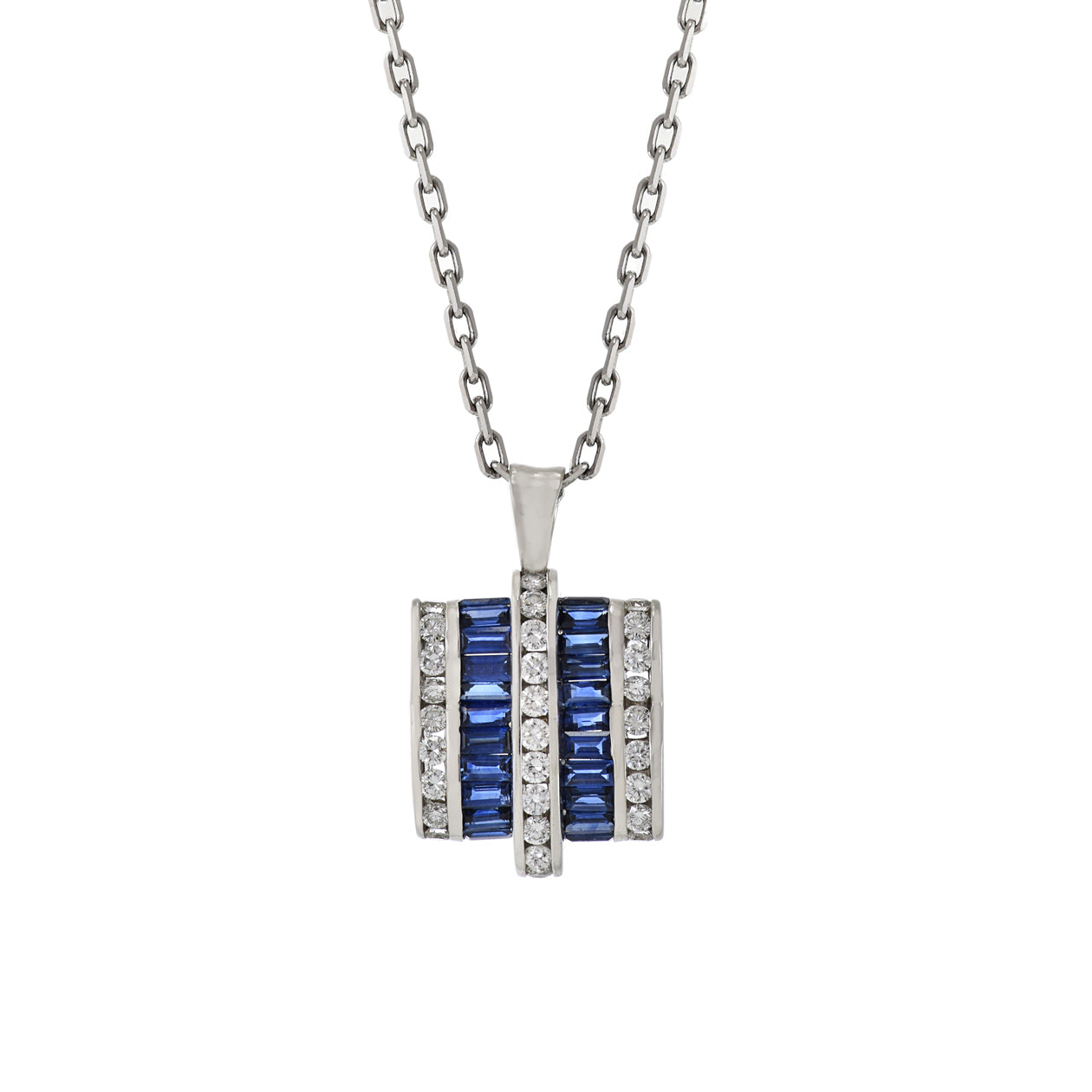 Platinum Sapphire And Diamond Signed "Charles Krypell" Pendant Necklace