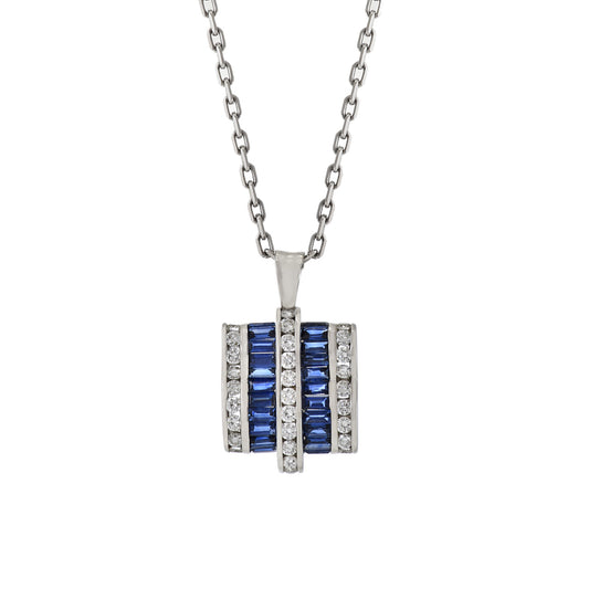 Platinum Sapphire and Diamond Signed "Charles Krypell" Pendant Necklace