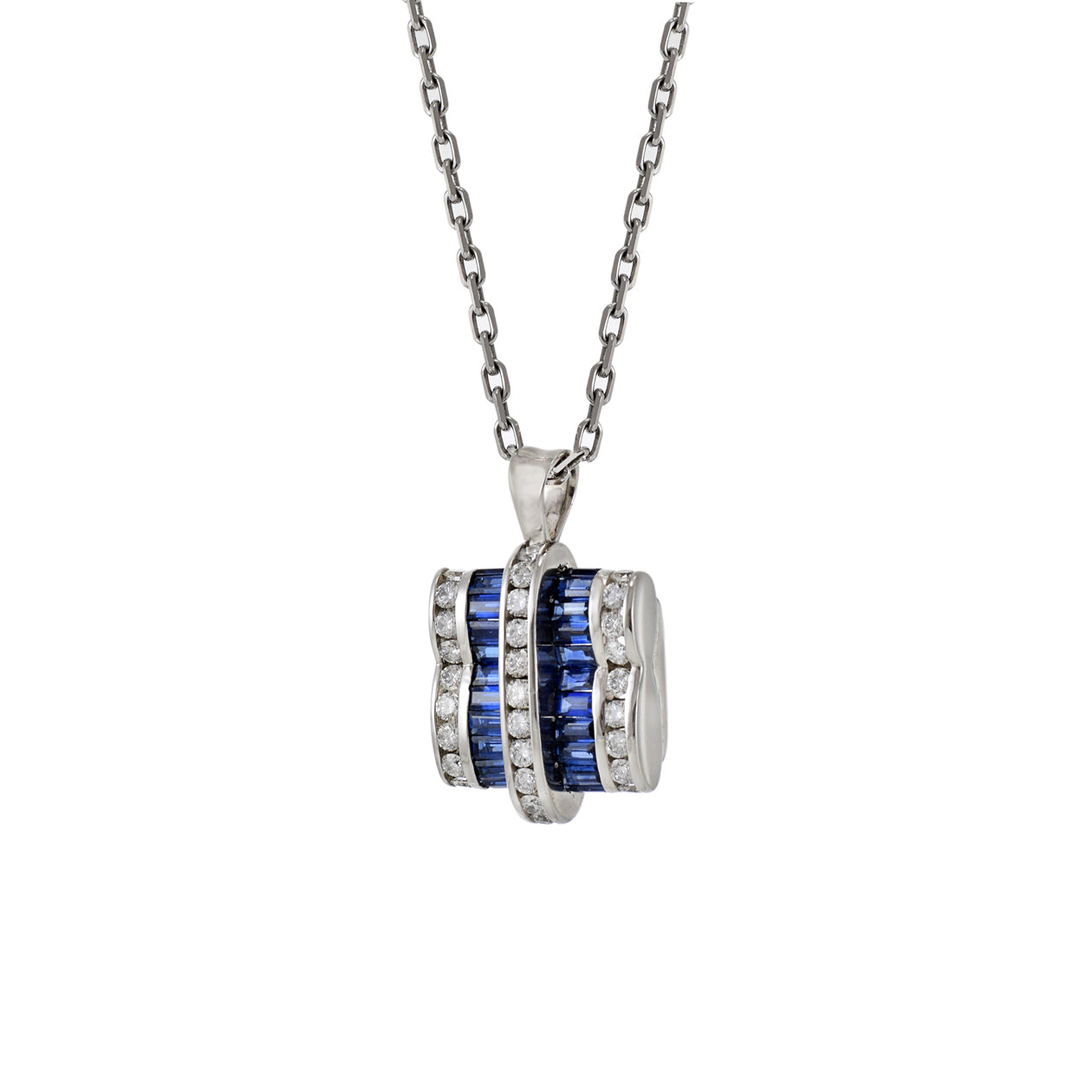 Platinum Sapphire And Diamond Signed "Charles Krypell" Pendant Necklace