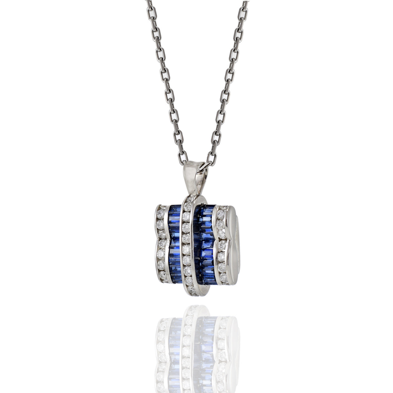 Platinum Sapphire And Diamond Signed "Charles Krypell" Pendant Necklace