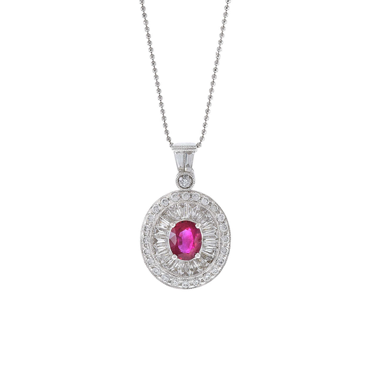 18KT White Gold Oval Ruby and Diamond Pendant