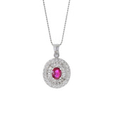 18KT White Gold Oval Ruby and Diamond Pendant