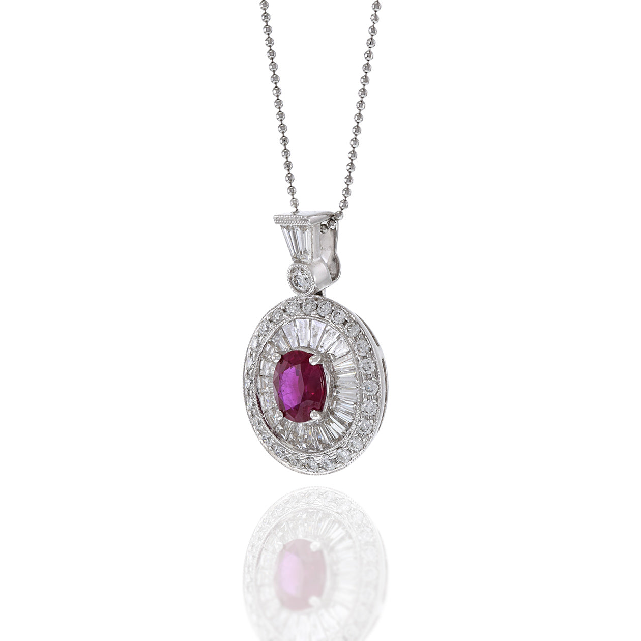 18KT White Gold Oval Ruby and Diamond Pendant