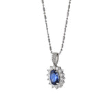 18KT White Gold Blue Sapphire And Diamond Pendant Necklace