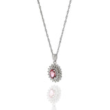 18KT White Gold Oval Pink Sapphire And Diamond Pendant Necklace