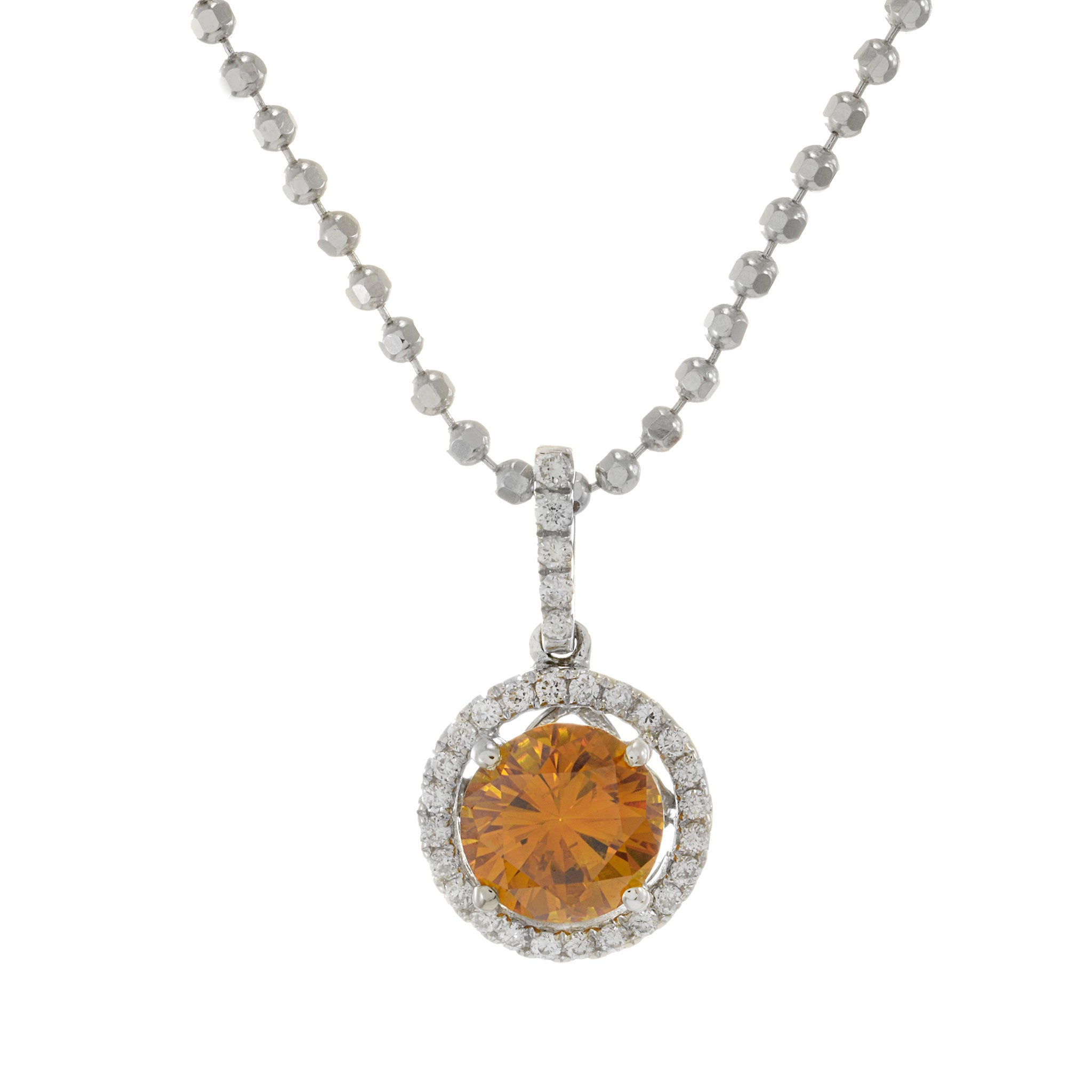 18KT White Gold Natural Orange Diamond Halo Pendant