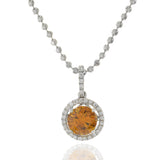 18KT White Gold Natural Orange Diamond Halo Pendant