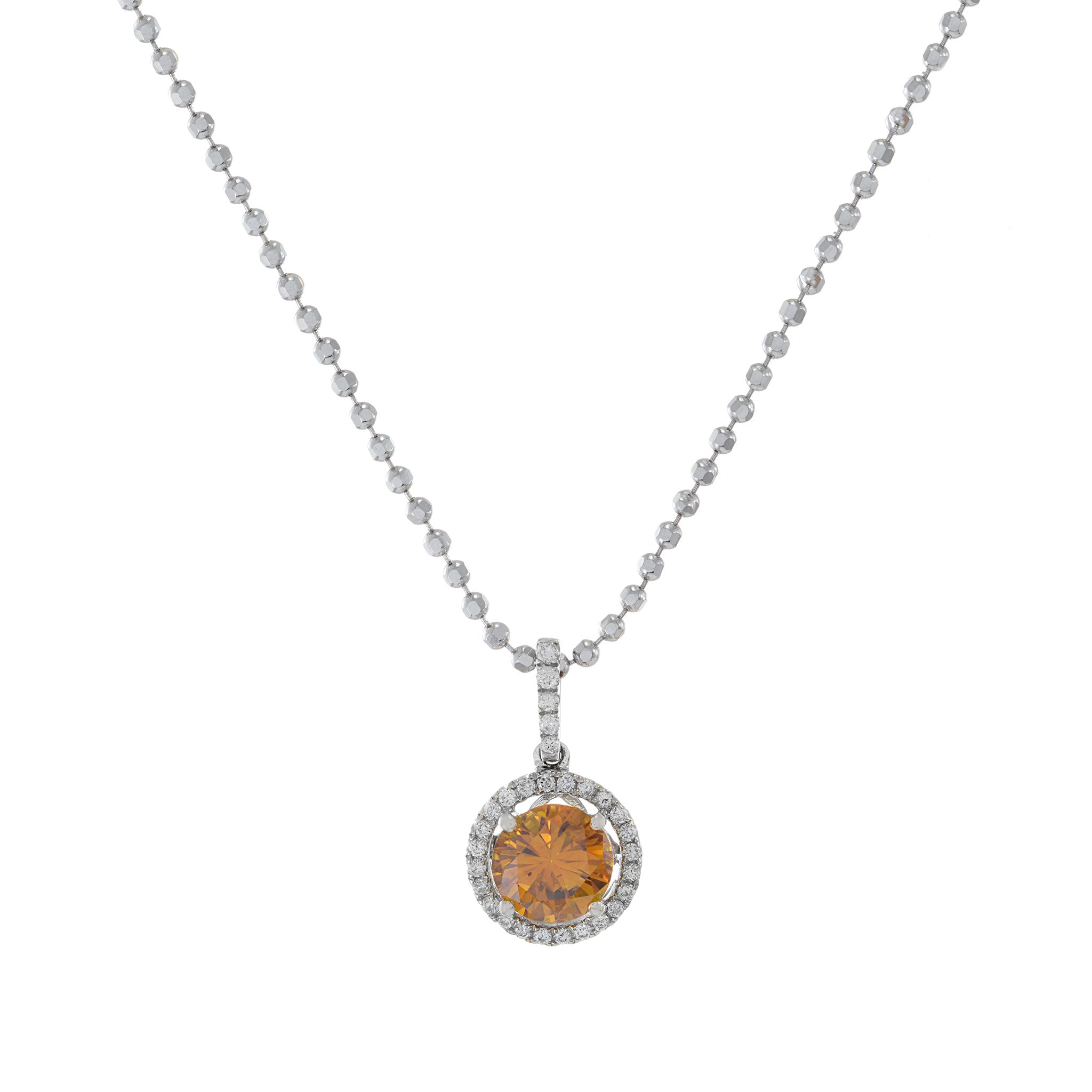 18KT White Gold Natural Orange Diamond Halo Pendant