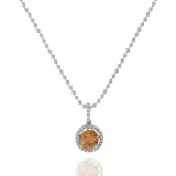 18KT White Gold Natural Orange Diamond Halo Pendant