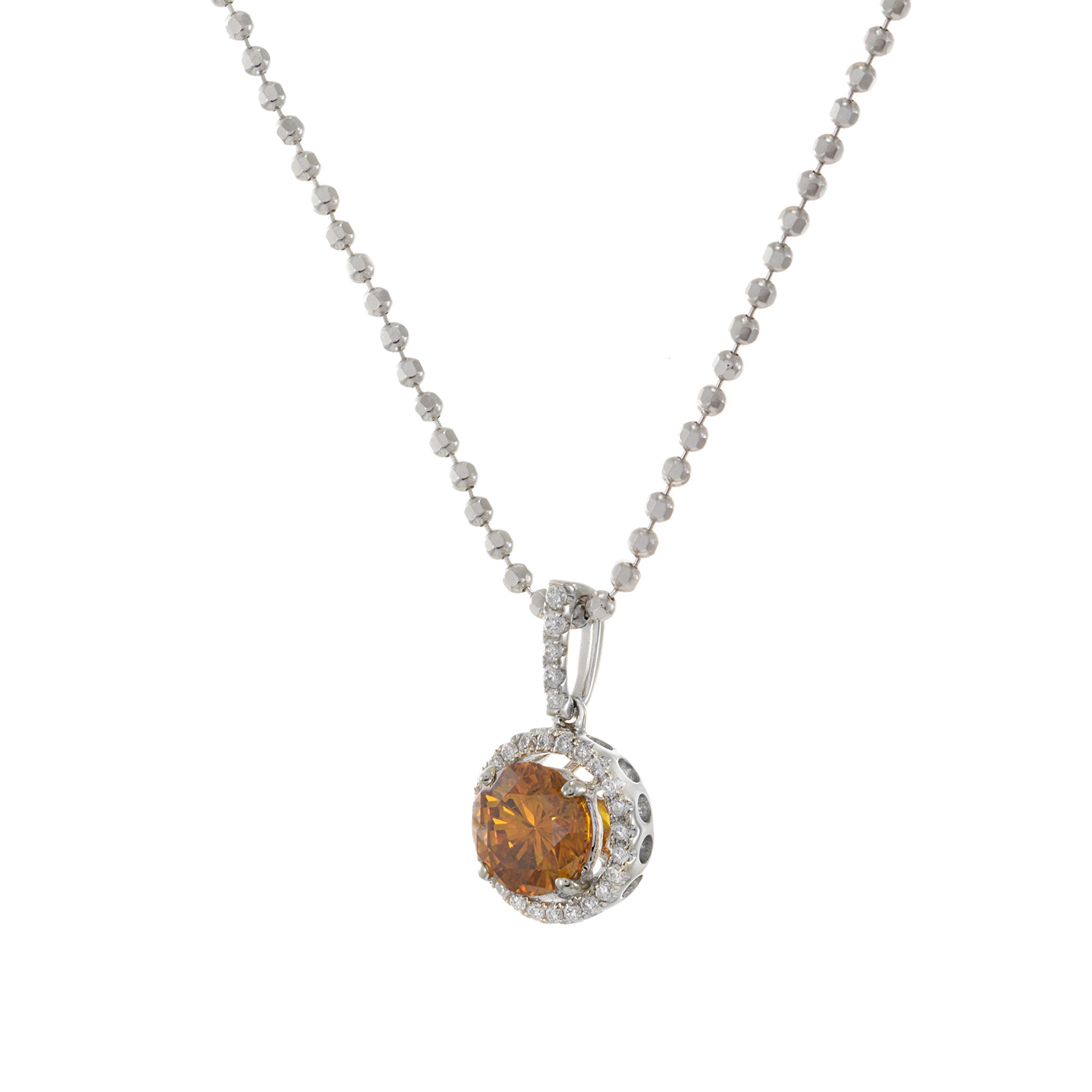 18KT White Gold Natural Orange Diamond Halo Pendant