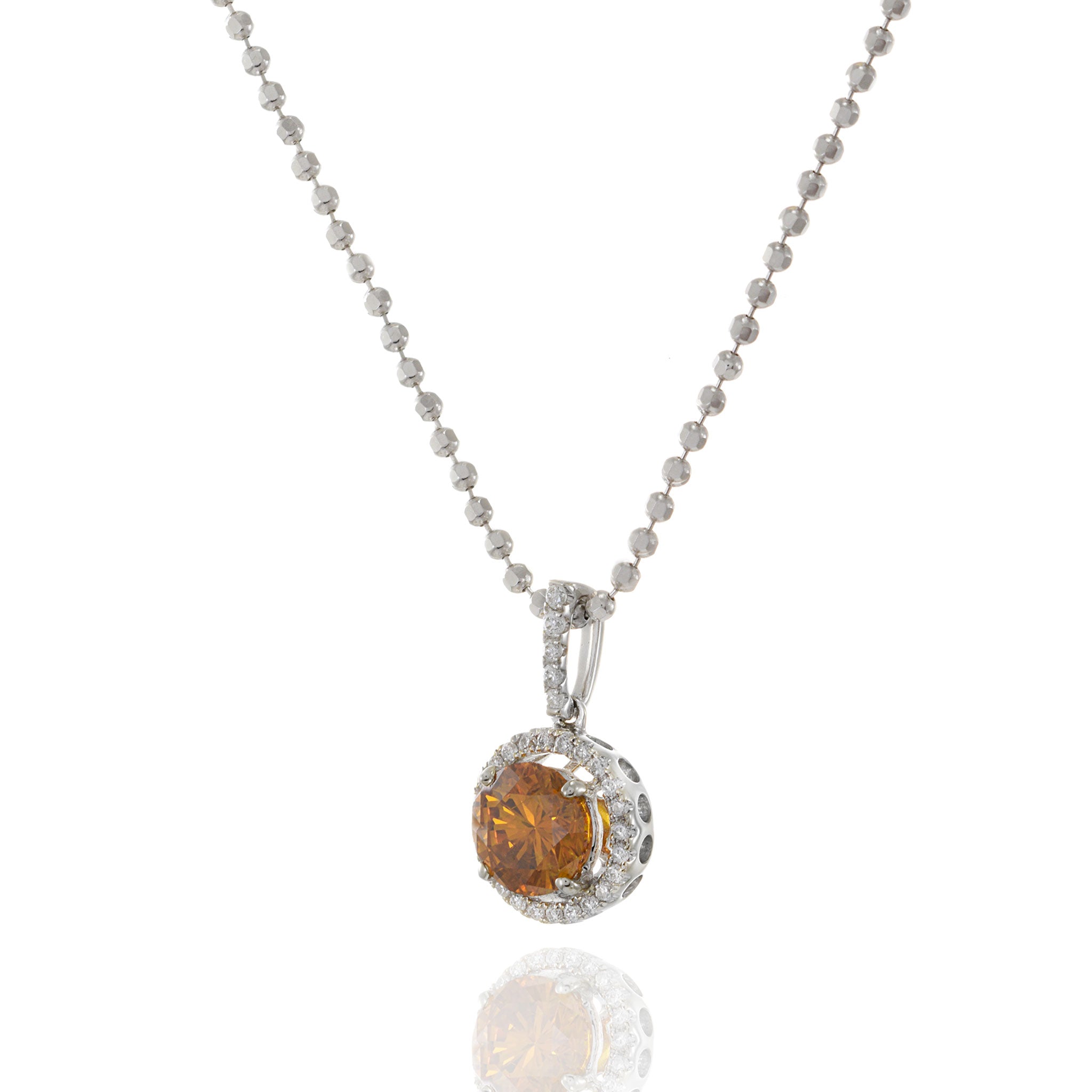 18KT White Gold Natural Orange Diamond Halo Pendant