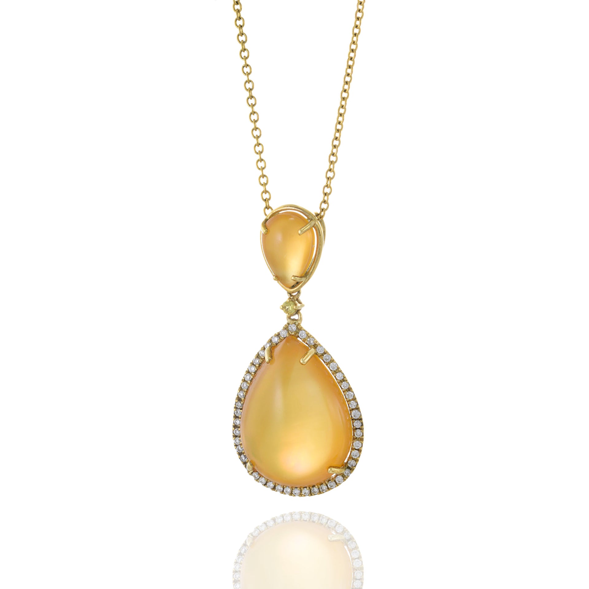 18KT Yellow Gold Mother Of Pearl, Lemon Citrine And Diamond Necklace