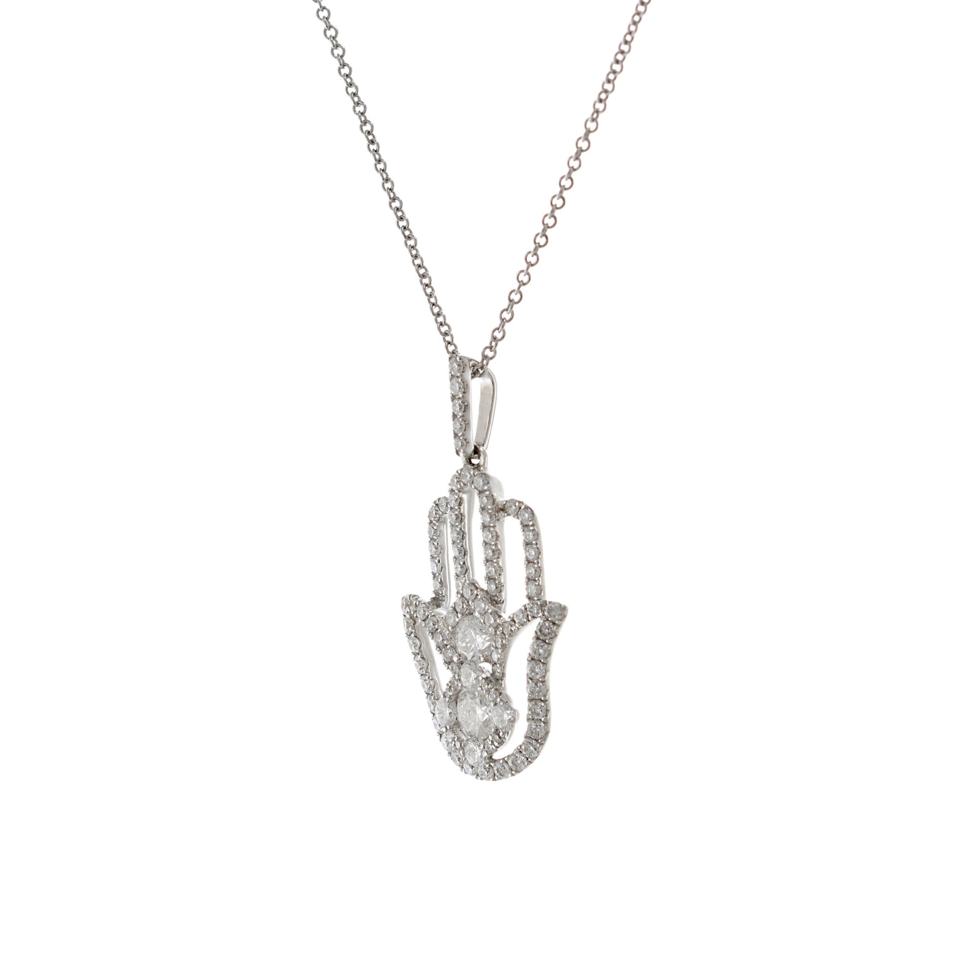 18KT White Gold Diamond Hamsa Pendant