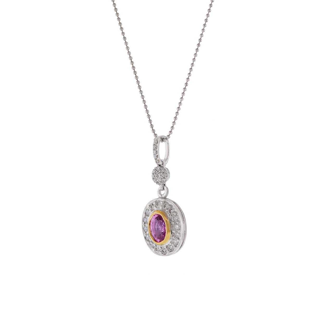 18KT Two-Tone Gold Pink Sapphire And Diamond Pendant Necklace