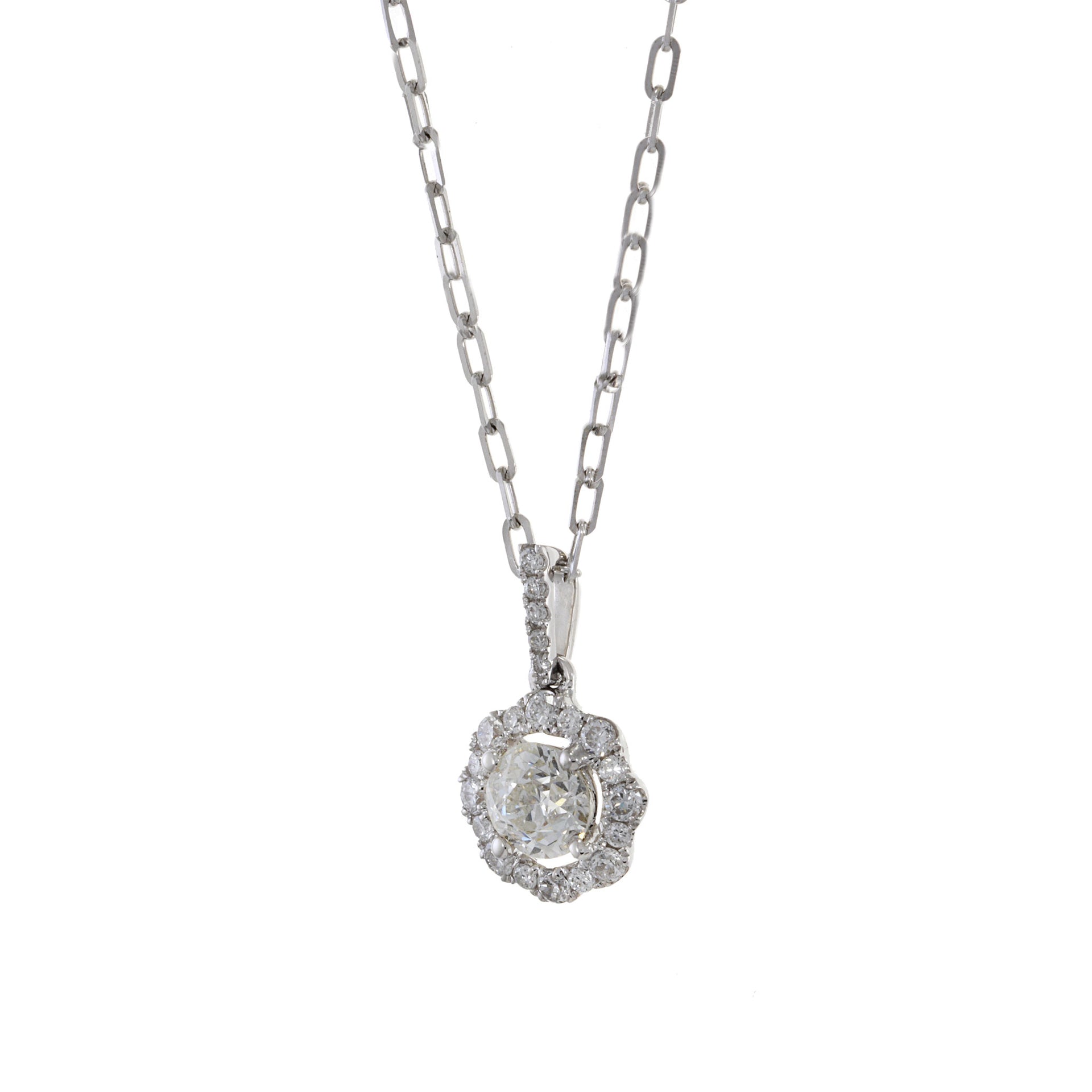 18KT White Gold Halo Diamond Necklace