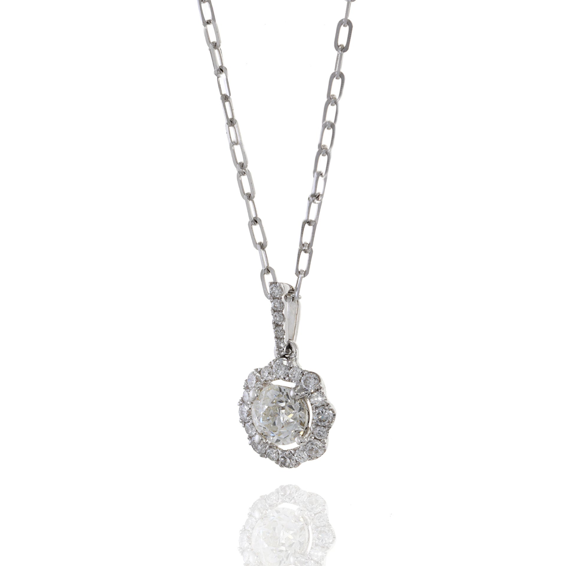 18KT White Gold Halo Diamond Necklace