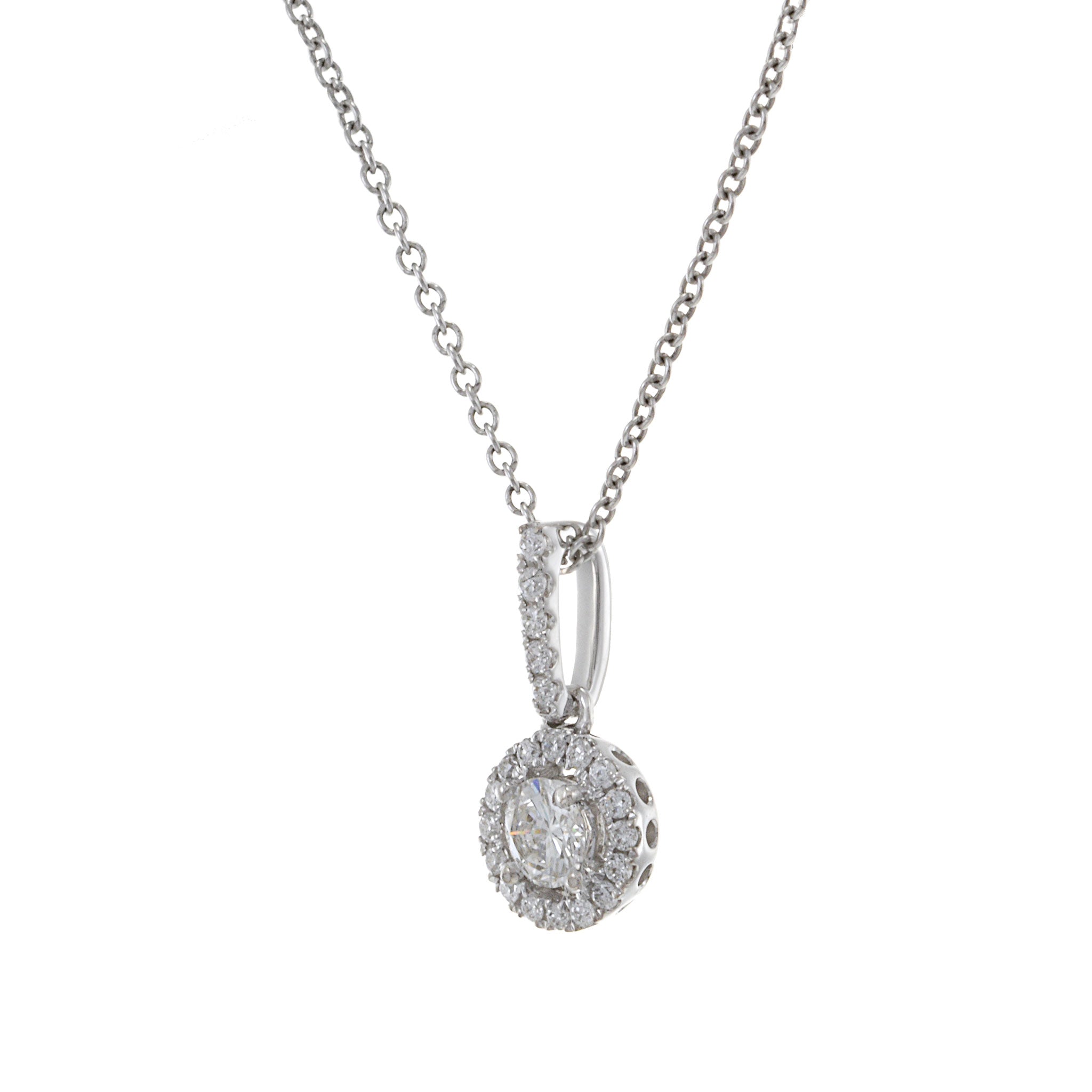 18KT White Gold Halo Diamond Necklace