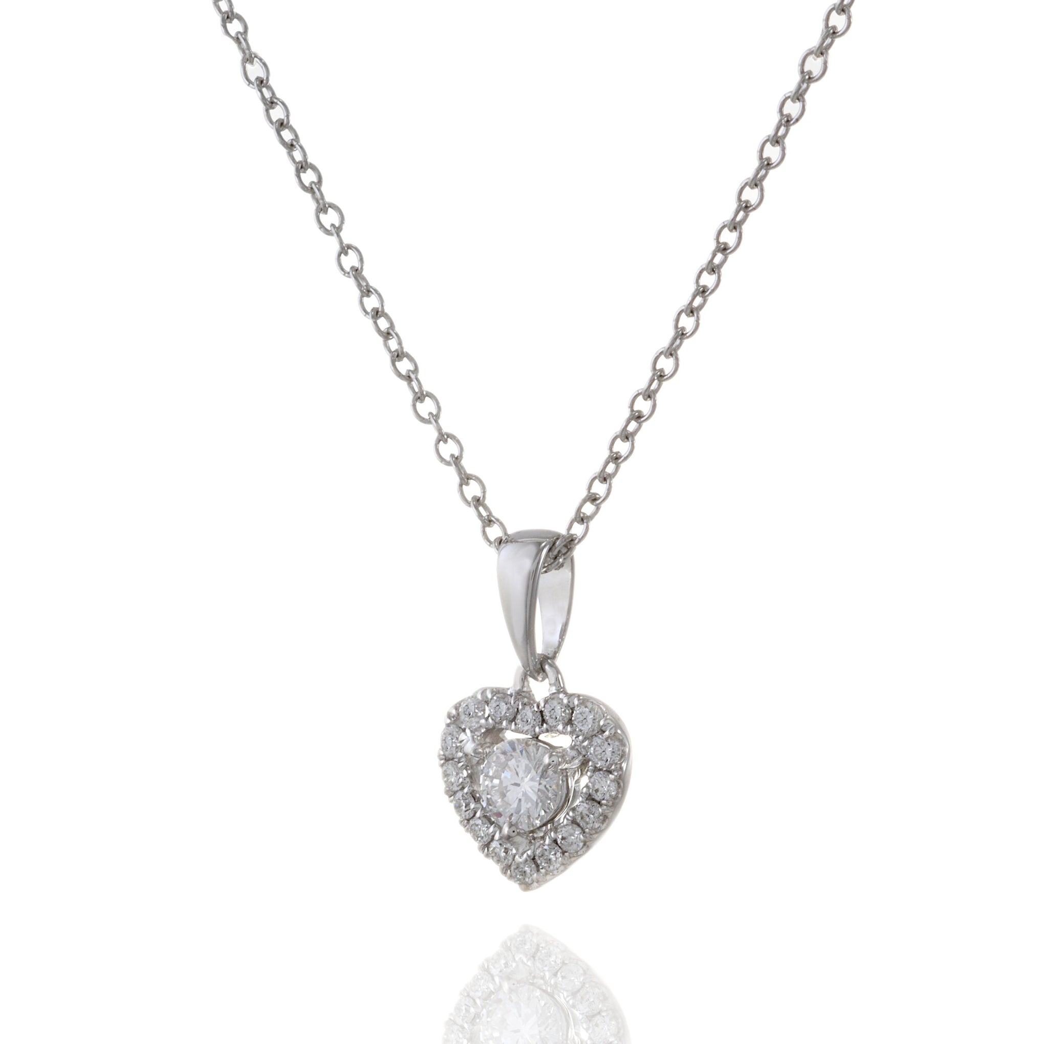 18KT White Gold Halo Heart Diamond Necklace