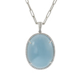 18KT White Gold Aquamarine Cabochon Halo Diamond Pendant